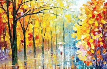 Artworks in 150 Subjects Painting - Textured Red Yellow Trees Autumn by Knife 04